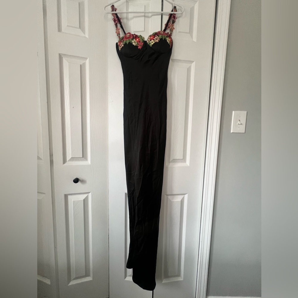 French Countryside Satin Maxi Dress Black - XS NEVER WORN